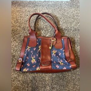 Fossil Brown and Blue Patterned Shoulder Bag